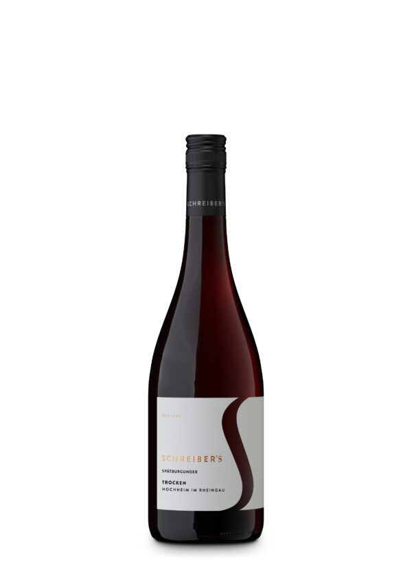 Flasche Hochheimer Spätburgunder Rotwein trocken – veganer Bio-Barrique-Wein mit Aromen von Kirschen und Gewürzen, 12 Monate im Eichenholz gereift.